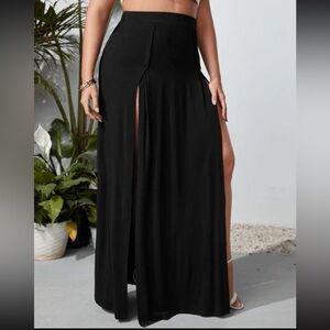 Long black double slit skirt